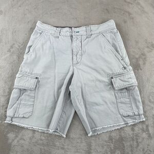 Vintage Op Ocean Pacific Cargo Shorts Men 34x11 Grey Raw Hem‎ Beach Skate Y2K